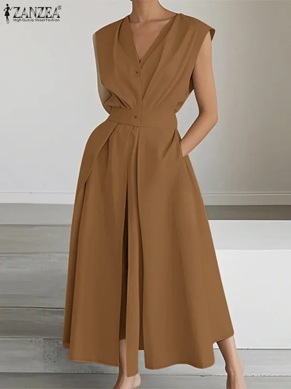 Elegant Chic Women Long Dresses Casual Short Sleeve Collared High Waisted Casual & Day Shirt Dress Solid Color S-3XL — image 18
