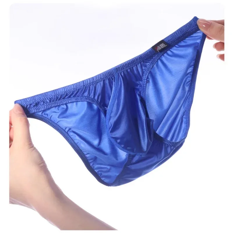 Glossy Mens Sexy Briefs Ice Silk Underwear Low Rise Silky Male U Convex Pouch Underpants Breathable Man Bikini Panties Smooth