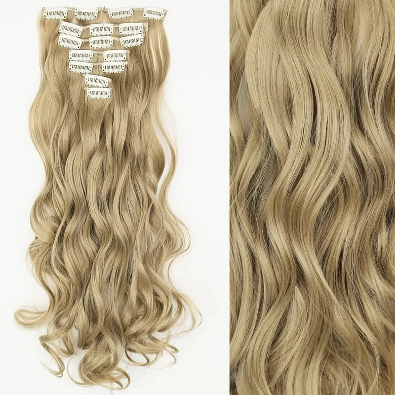 16 Clips 7Pcs/Set Hair Extensions Long Wavy Hairstyle Natural Synthetic Black Blonde Hairpieces Heat Resistant For Women — image 23