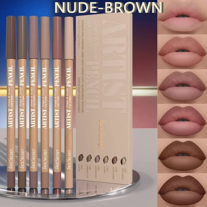 6 Pcs/set Nude Lip Liner Makeup Set Natural and Long lasting Waterproof Matte Lip Combo Lip Liner Suitable for Daily Makeup — image 3