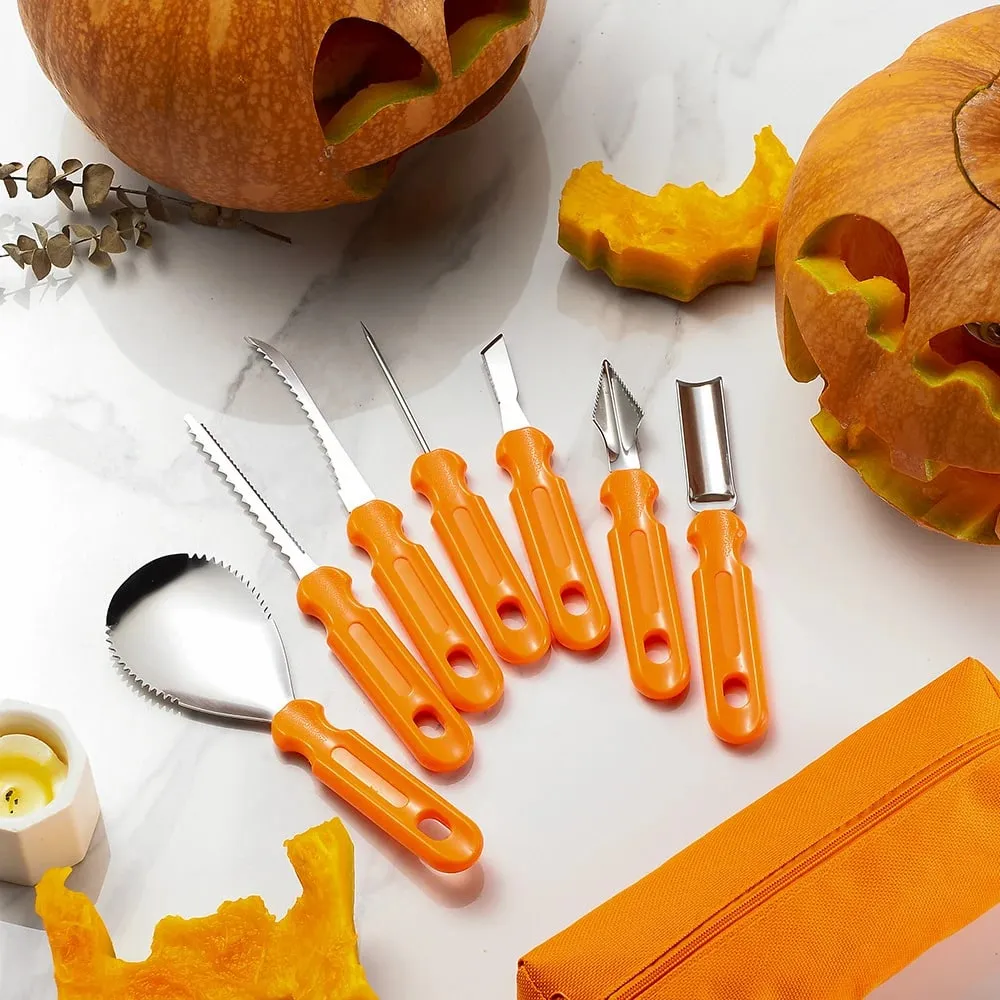 7pcs/Set Halloween Stainless Steel Pumpkin Carving Tools Kit Professional Pumpkin Carving knife Set With Storage Bag — image 8