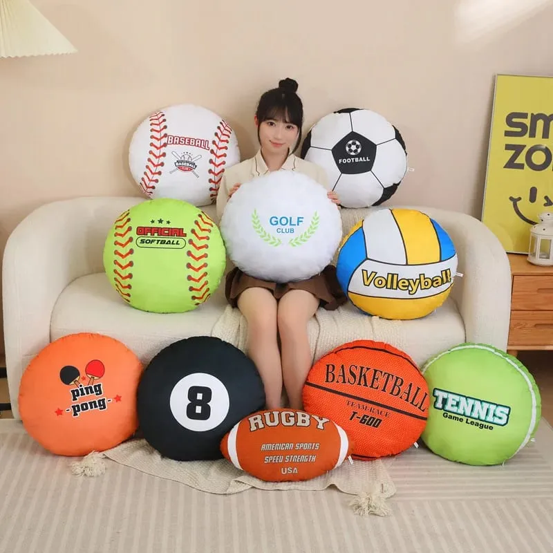 48cm Sports Ball Plush Pillow Stuffed Soft Seat Cushion Decorative Volleyball Rugby Table Tennis Basketball Golf Billiards Gift — image 7