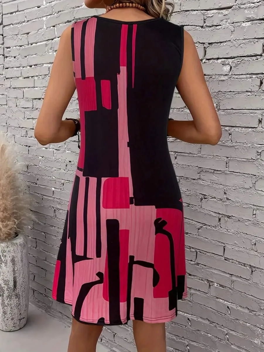 Summer Women's Geometric Pattern Sleeveless Dress For Summer Vacation Dresses For Women Summer Women Bohemia Midi Dresses Y2K — image 6