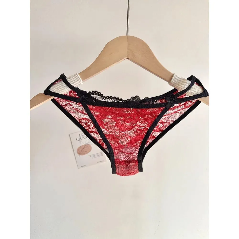 セクシーな Women Red Lace Bridal Lingerie Set Bowknot Push Up Bra Panty Small Bust Pure Style Wedding Party Intimate Underwear 32-38 — image 2