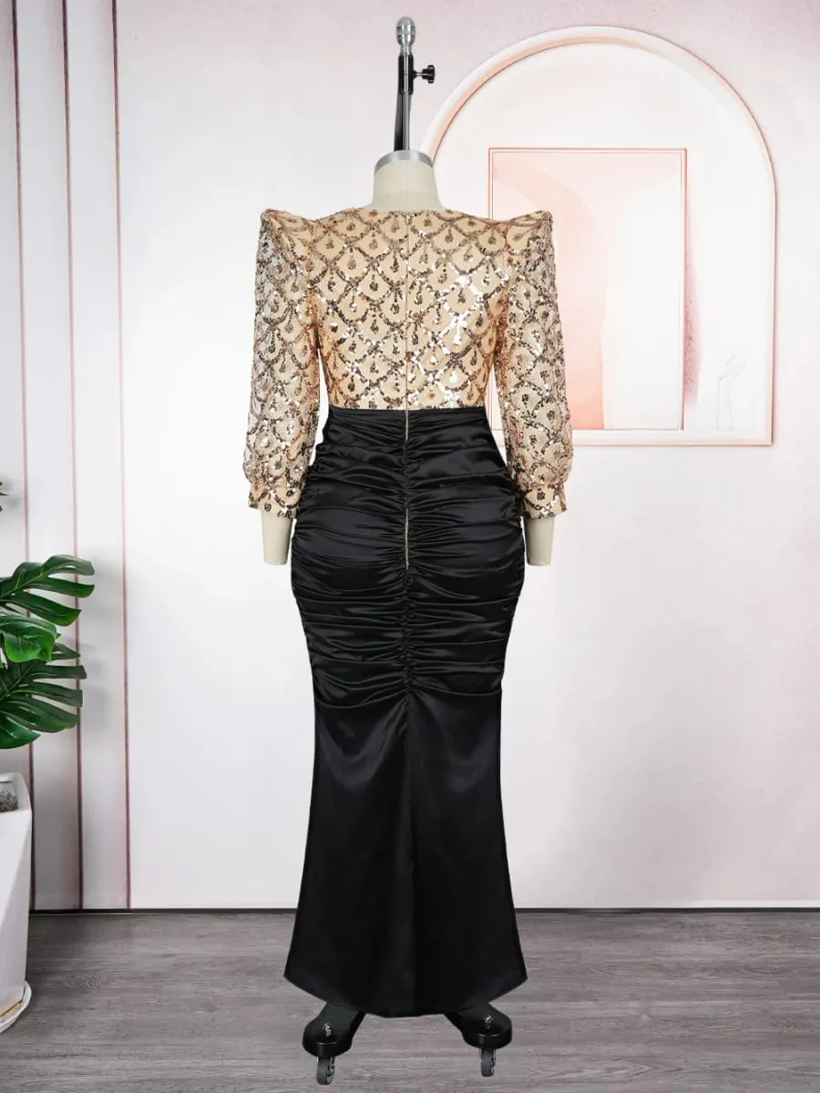 Gaun Pesta Mewah Wanita Elegan Dashiki Sequin Bodycon Jubah Perkahwinan Prom Ulang Tahun Pakaian Petang 2026 Pakaian Musim Bunga Afrika