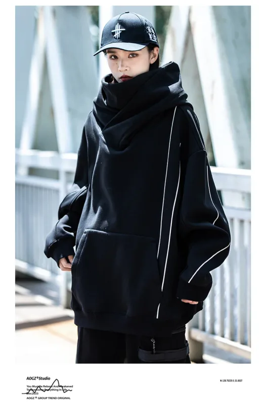 Autumn Men's Windbreaker Turtleneck Hooded Sweatshirts New Japanese Ninja Hoodies Women Line Print Oversized Y2K Vintage Hoodie — image 9