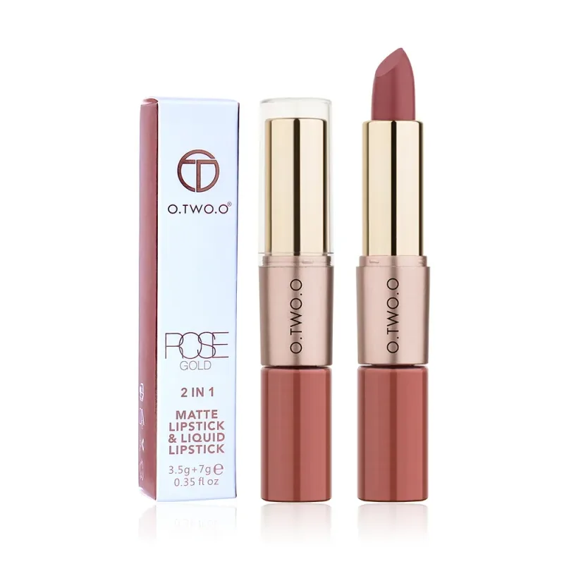 O.TWO.O 2 en 1 Lápiz labial Mate Brillo de labios Cosméticos Pintalabios impermeables Batom Mate Labios Maquillaje Colorete 12 colores Lápiz labial — image 3