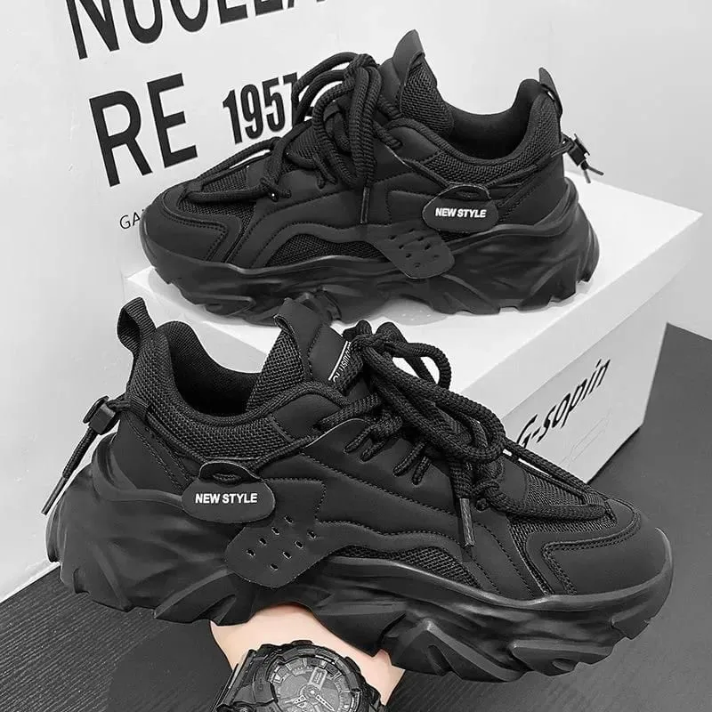Men's Chunky Sneakers Thick Bottom Lace Up Breathable Vulcanize Shoes Man Autumn Running Sports Shoes Men Casual Non-slip Shoes — image 2