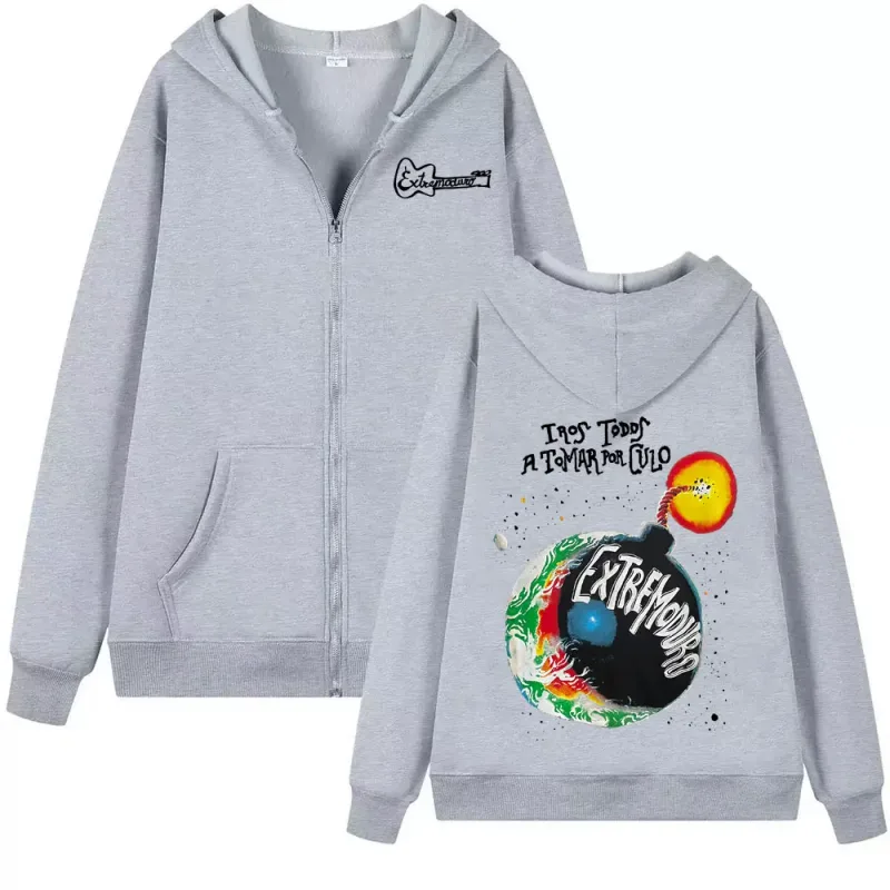 Rock Band Extremoduro Tour 2026 Zip Up Hoodies Fesyen Lelaki Gothic Fleece Sweatshirts Kot Zip Besar Hoodie Streetwear — image 7