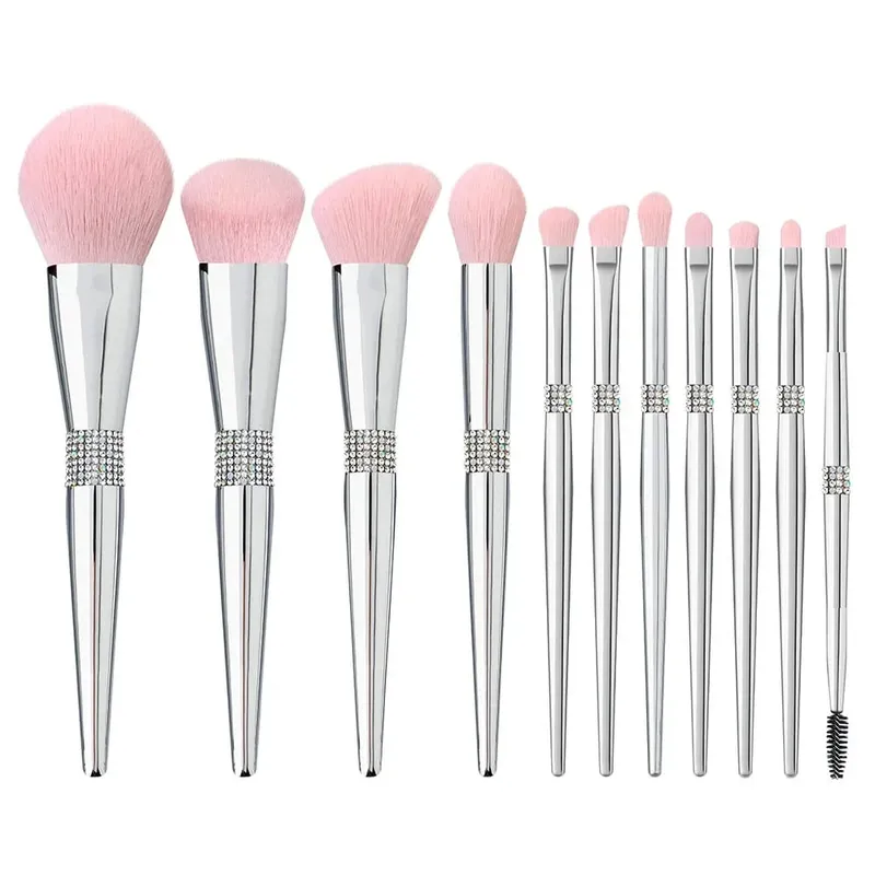 10pcs Diamond Makeup Brushes Set Cosmetics Blending Tool Powder Foundation Blush Highlight Eyeshadow Eyebrow Eyelash Brush — image 10