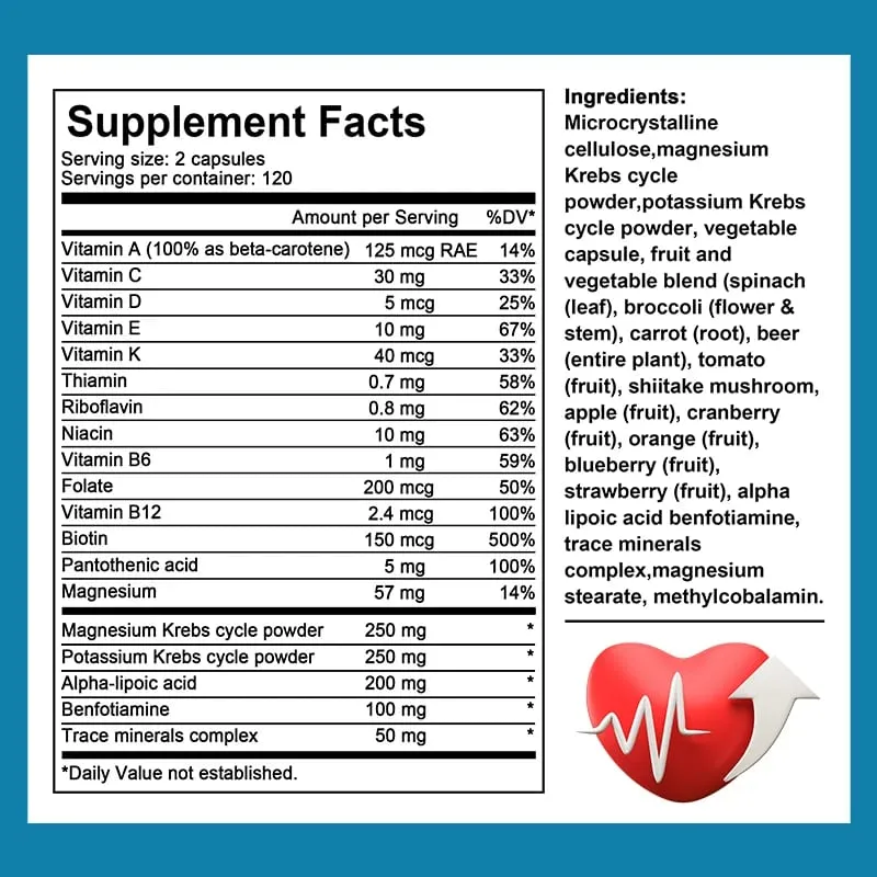 Multivitamin-Kapseln enthalten Biotin und Magnesium als Antioxidantien und helfen, die Immunfunktion, Energie und die Gesundheit des Immunsystems zu stärken — image 1