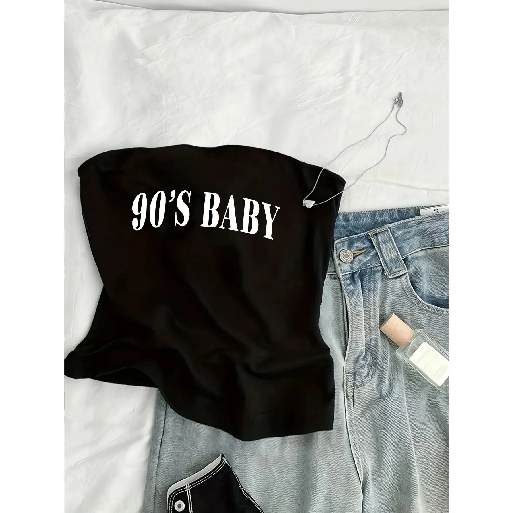 Jaren '90 Brief Gedrukt Trendy Casual Mode Tube Top Dames Top Tee Kawaii Y2k Strapless Top Zomer Dame Vest Hip Hop Shirt — image 7