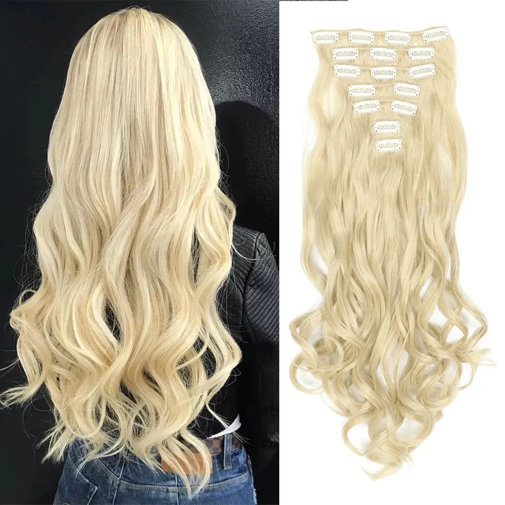 Clip In Hair Extensions 7PCS Full Head 22 Inch Long Curly Wavy Synthetic Hair Pieces Natural Wavy For Women Girls Hair — image 14