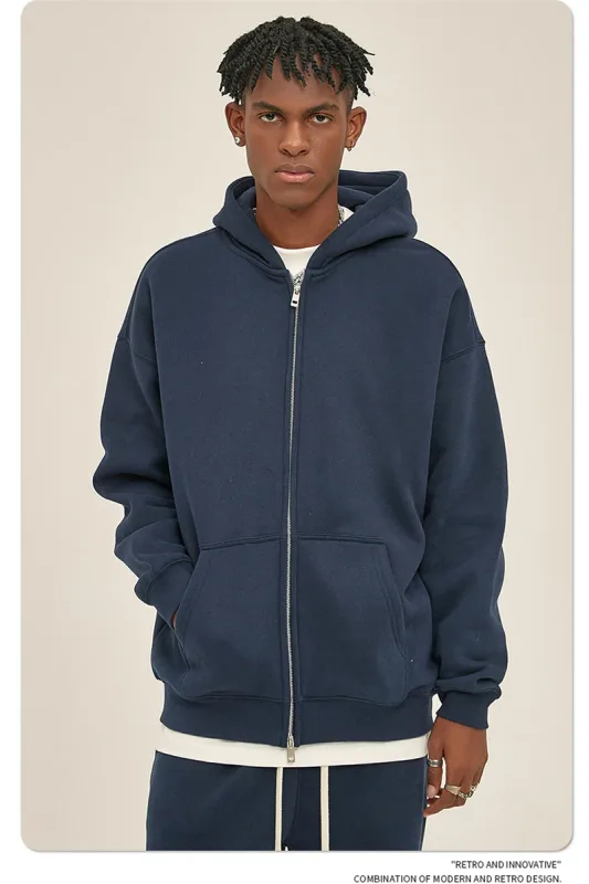 New Men Double Headed Zipper Fleece Hoodies Unisex Loose Basic Solid Warm Hooded Sweatshirts Coats For Winter HY0633 — image 26
