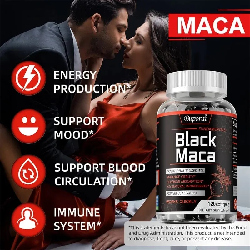 Black Maca Supplement - Increases Muscle Mass Endurance and Vitality and Promotes Hormonal Balance Relieve Fatigue