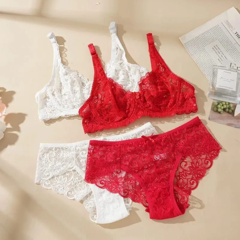 Ensemble de soutien-gorge Sexy en dentelle pour femmes, Push Up, sans coussinet, respirant, à armatures, culotte fine et solide, sous-vêtements, Lingerie exquise pour tous les jours — image 2