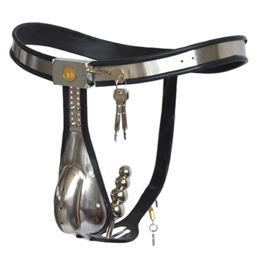 Manyjoy Stainless Steel Male Lockable Chastity Belt with Hole Anal Plug Beads Metal Underwear BDSM Cock Cage Device Sex Toys Men — image 2