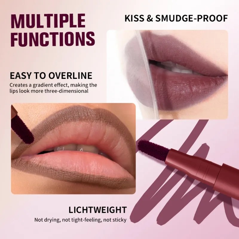 Lakerain Lip Contour Lip Stain Pen Smudge-proof Non-stick Cup Moisturizing Lip Makeup Cosmetic 2-in-1 Lip Stain & Liner