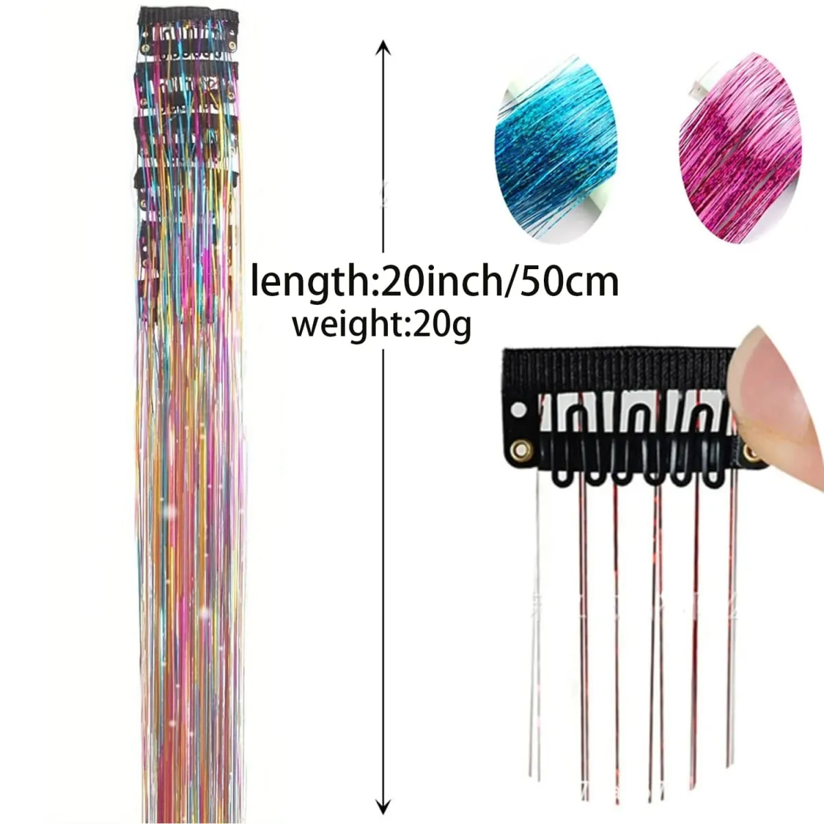 Color bright silk clip seamless hair extensions glitter gold silk dazzling laser wire color strips synthetic wigs — image 3