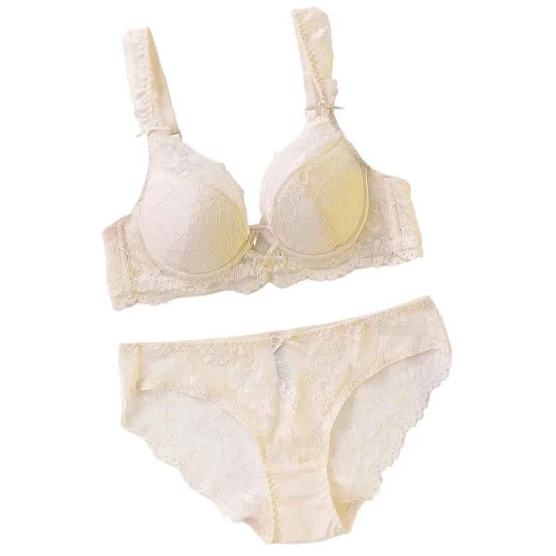Ensemble de soutien-gorge Push Up en dentelle à armatures pour femmes, ensemble de Lingerie confortable, motif Floral solide, Bralette, adapté aux bonnets A/B/C