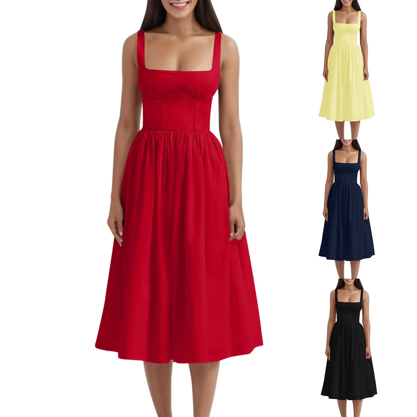 Elegant Square Collar Summer Dresses for Women Sexy Spaghetti Strap Holiday Beach Sundress Corset Bandage Party Long Dress Robe — image 2