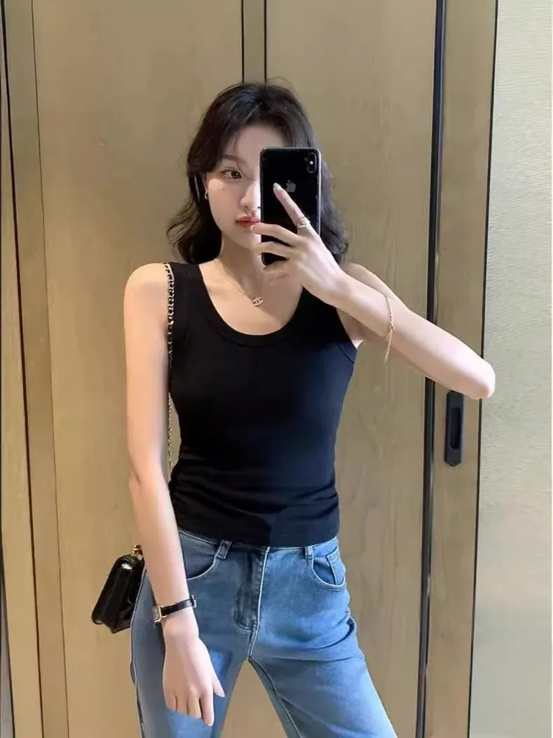 1pcs Summer Women Knitted Tank Tops Girl Thin Tops Lady Basic Casual Tank Tops Round Collar Tees Sleeveless Top For Women M L XL — image 3