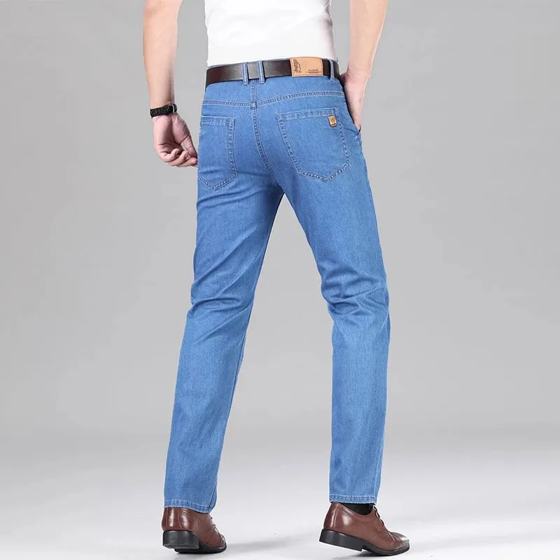 New Lyocell Fabric Jeans Men Summer Thin Business Straight Leg Loose Trousers Men's Casual Long Pants Large Size — image 4
