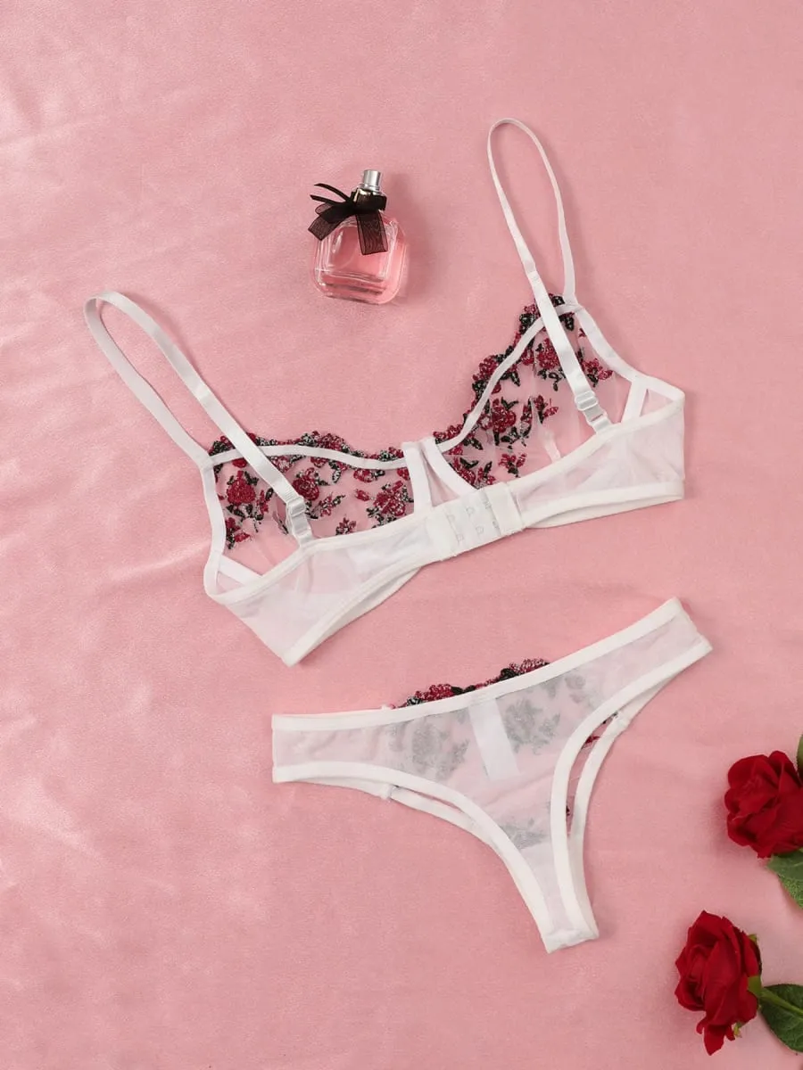 Seksi Dantel İç Sütyen ve Külot Setleri Kadın İç Giyim Çiçek Nakış Bralette Seti — image 3