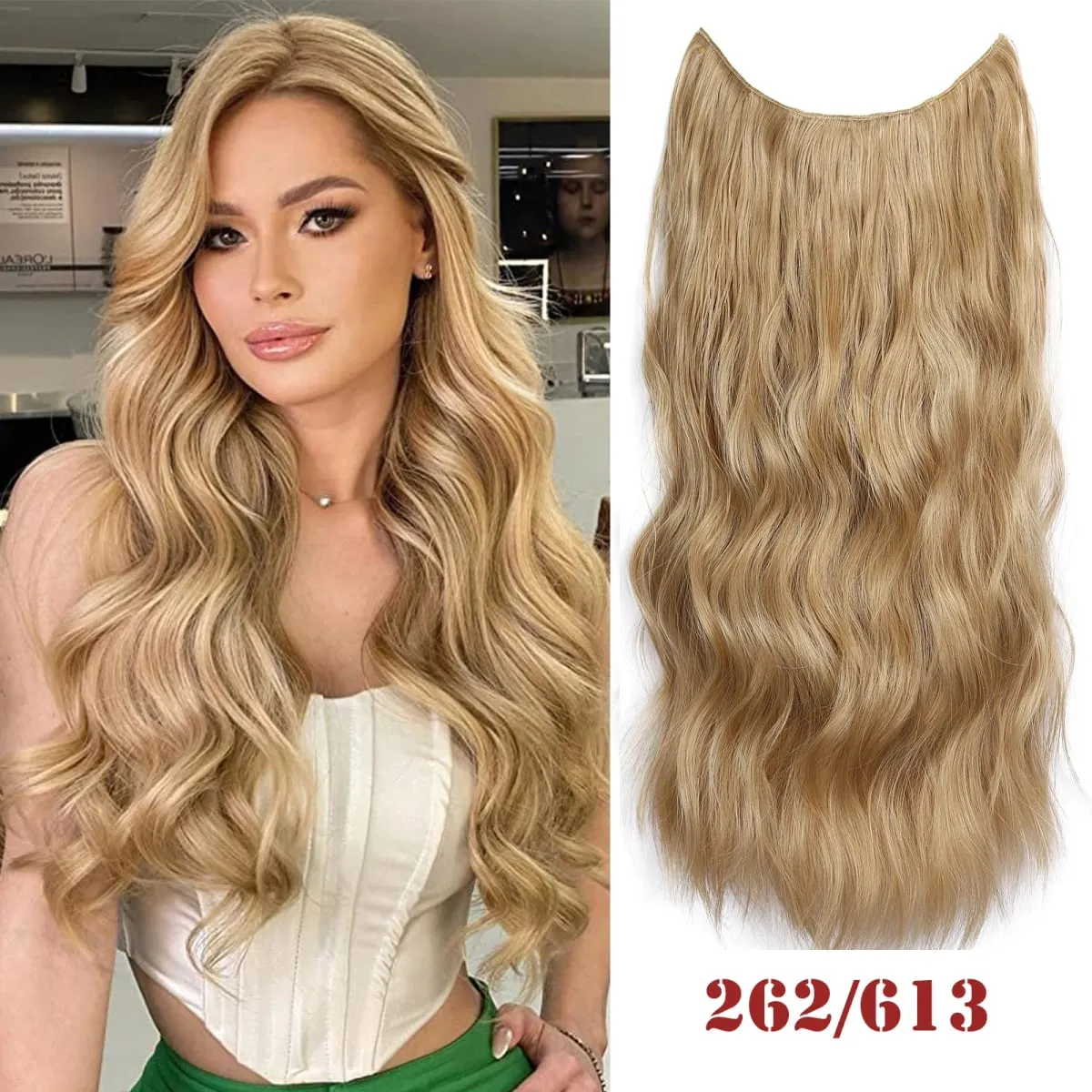 Invisible Wire Hair Extension Wavy Curly Synthetic Hairpiece Long 20Inch Fish Line Hair With 2 Clip-In One Piece For White Woman — image 16