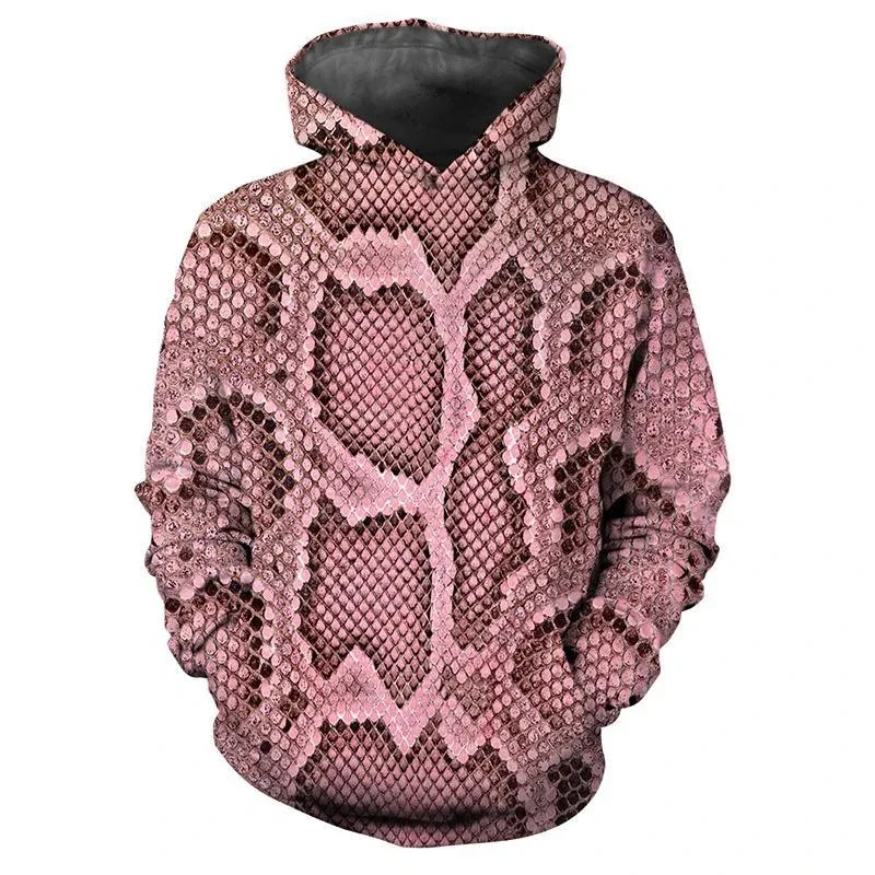 Personalized Snakeskin Pattern Hoodies Fashion Trend Long Sleeve 3D Animals Skin Printed Mens Hoodie Loose Streetwear Cool Tops