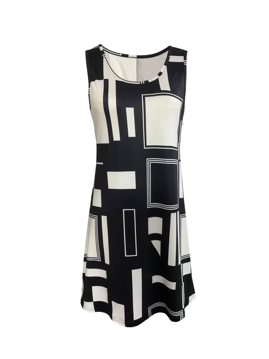 Geometric Pattern Sleeveless Dress For Women‘s Summer Clothes Black Women Midi Dresses daily dresses for women summer — image 5