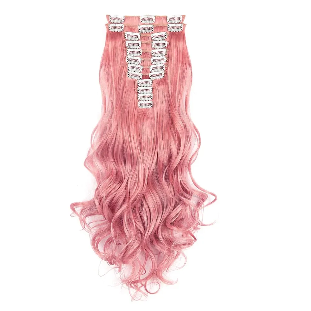 Pink Hair Extensions 12Pcs Clip in Hair Extensions 22 Inches Long Curly Hair Extensions Clip ins Soft Synthetic Hair Extensions