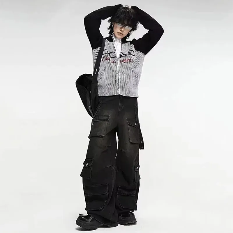 Autumn Y2K High Street Jeans Mens Multi-Pocket Hiphop Cargo Pants Vintage Straight Wide-Leg Denim Trousers Fashion Streetwear — image 2