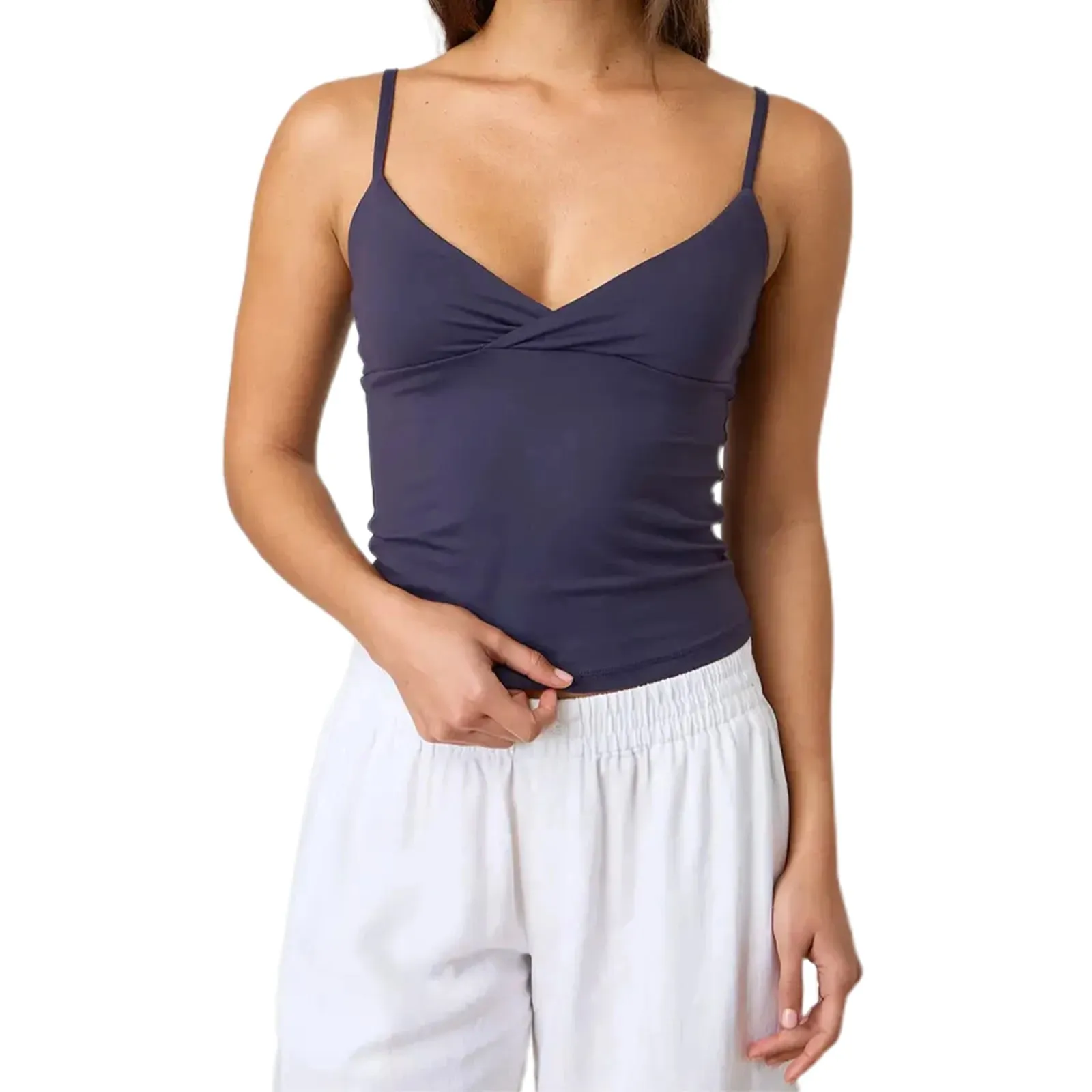 Y2k Clothes Women's Summer Cropped Cami Tops Sleeveless Open Back V Neck Solid Color Slim Fit Tank Tops — image 17