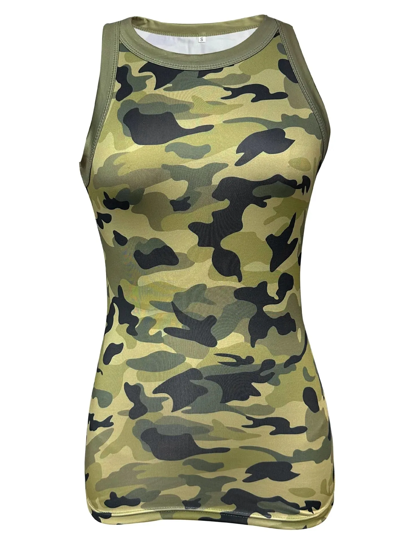 Women Casual Camo Round Neck Ribbed Tank Top Summer Basic Elastic Camisole Sexy Sleeveless Crew Neck Vest Women's Clothing — image 9