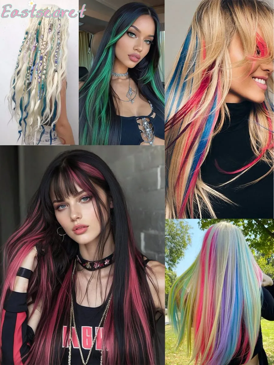 Long Straight Hair In Extensions Synthetic Clip In Hair Extensions for Women Halloween Christmas Party Cosplay Multiple Colors — image 7