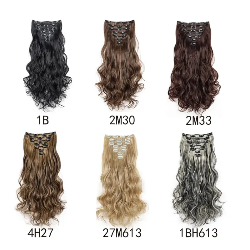 18Inch Synthetic Extension 16 Clips Blonde Hair Natural Long Wavy 7Pcs/Set Heat Resistant Fiber Hairpiece Black Brown Hairstyle — image 2