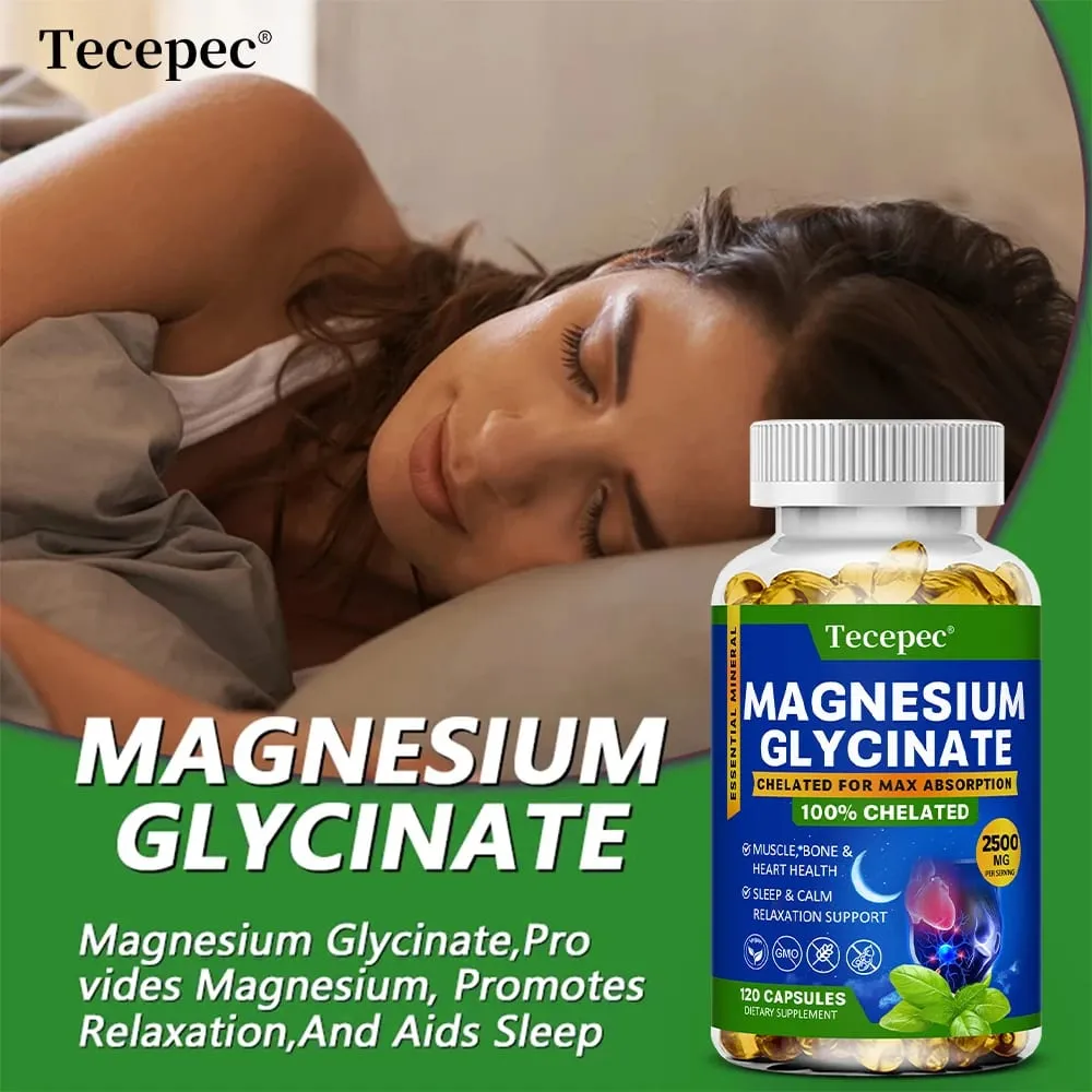 Magnesiumglycinatkapslar 2500mg - Kosttillskott för muskelnervben och hjärtstöd - Glutenfri icke-GMO — image 3