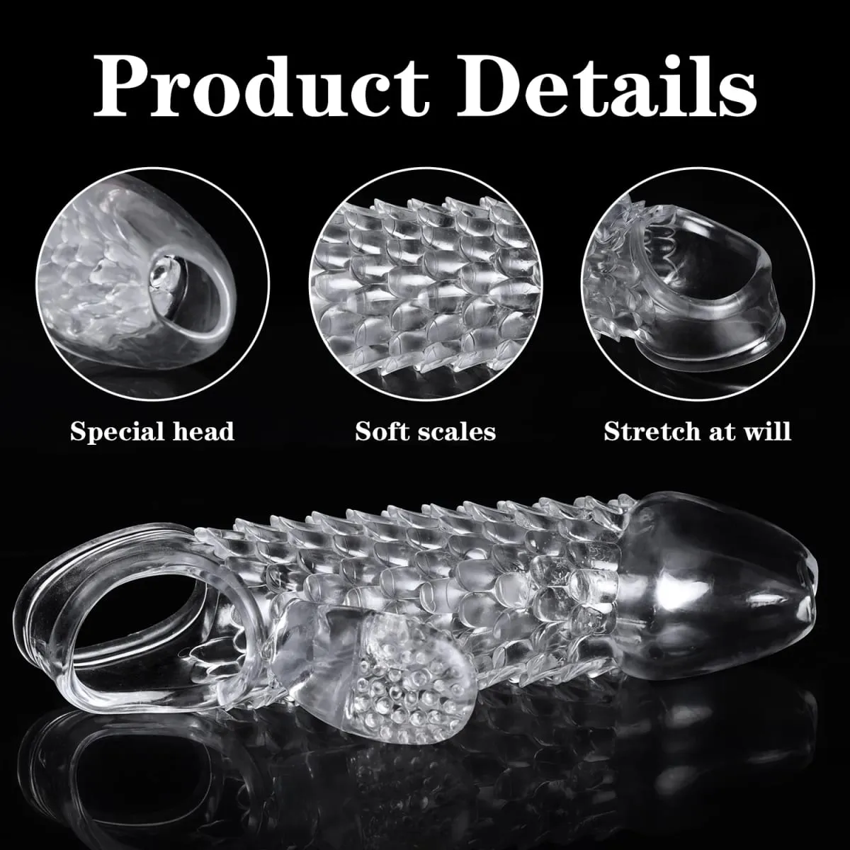 Genanvendelig Tranaparent penis ærmeforstørrelse Forsinkelse Ejakulation Blød TPE Dragon Scales Clear Cock Sleeve Voksen sexlegetøj til mænd — image 3