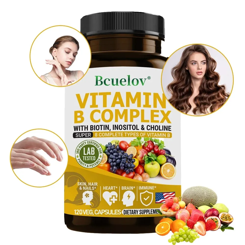 Vitamin B Complex - B1 B2 B3 B5 B6 B7 B9 B12 Biotin Choline Niacin - Brain Skin Hair Nervous System Immunity Metabolism — image 1