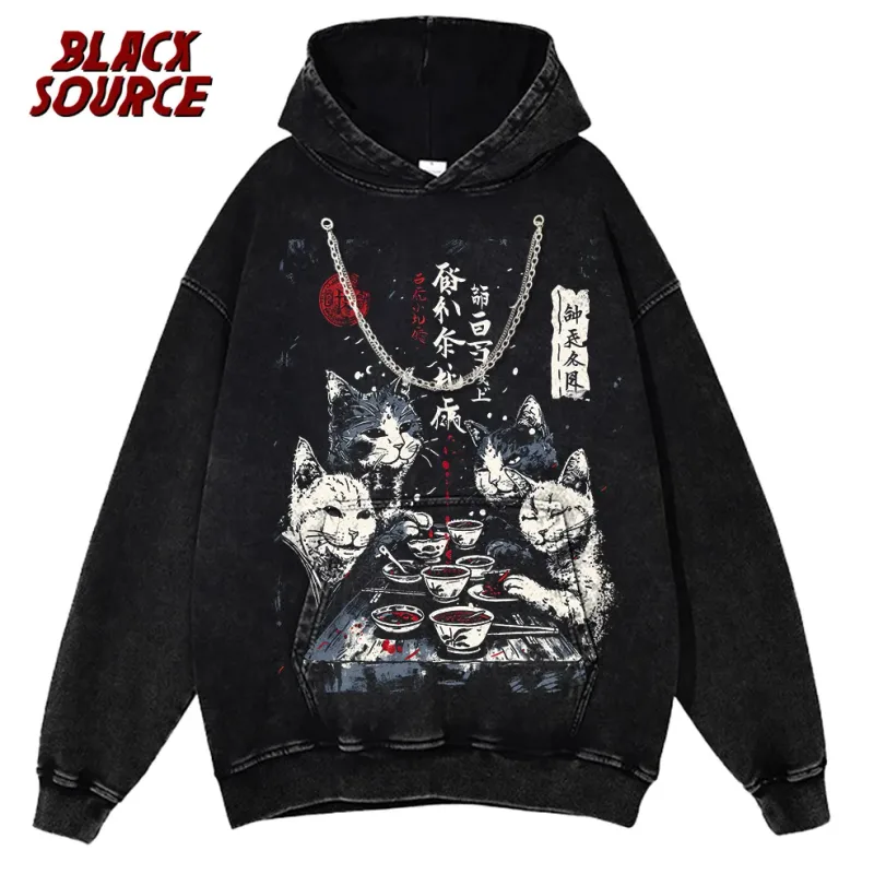 T0220 Cute Ramen Japanese Cat Hoodie, Unisex Cartoon Graphic Pullover Sweatshirt, Casual Streetwear Loose Fit Daily Wear — image 12