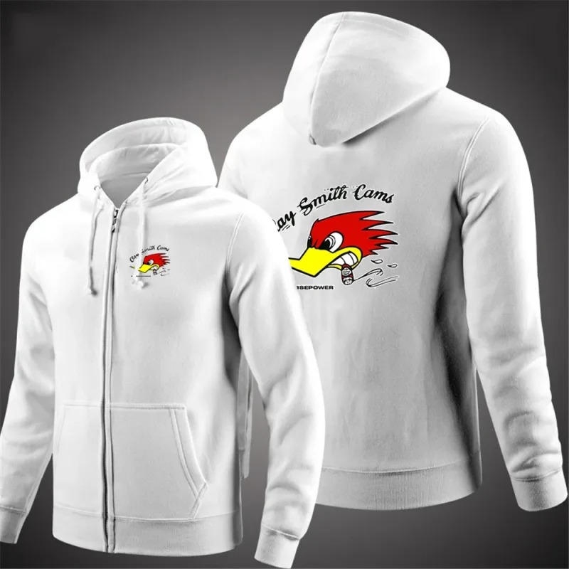 2024 Spring Autumn Men's Mr. Horsepower Clay Smith Cams Logo Print Solid Color Zip Long-Sleeved Streetwear Casual Hooded Hoodies