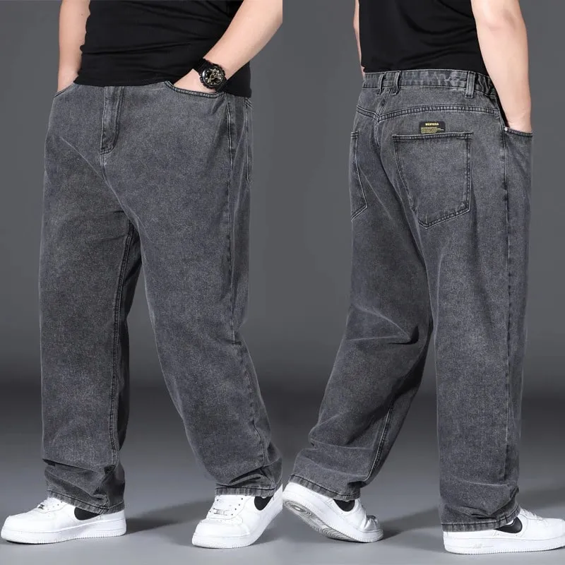 Men's Plus Size Jeans Elastic Waistband 30-48inch Stretch Denim Pants Straight Leg Breathable Loose Fit Streetwear Casual Wear — image 2