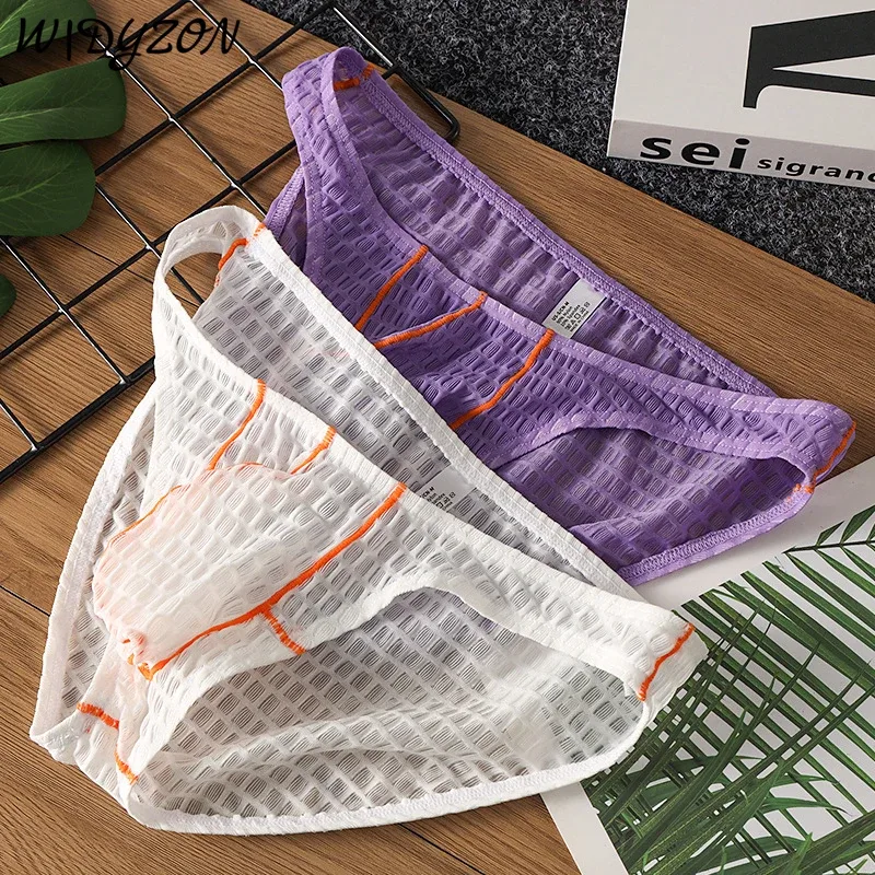 Men Sexy Briefs Underwear Lace Breathable Briefs Underpants U Pouch Ice Silk Ropa Interior Hombre Slips Sissy Panties Cuecas — image 2