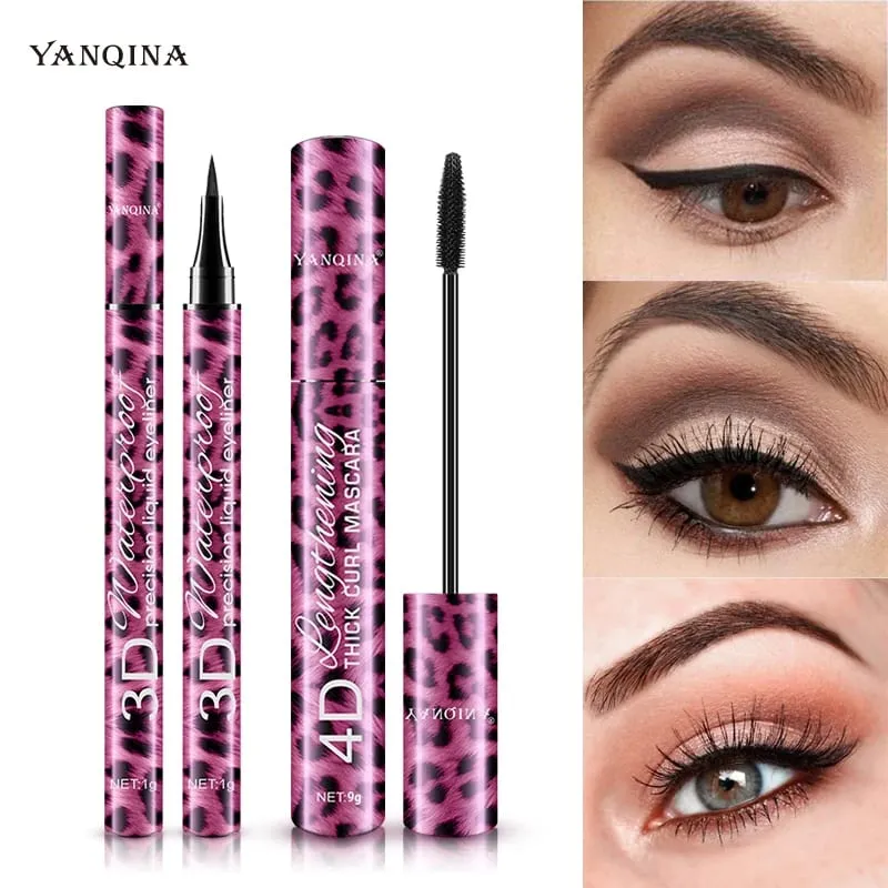 2Pcs 4D Mascara + Liquid Eyeliner Set Waterproof Sweat-Proof Smudge-Proof Lengthening Thickening Curling Long Lasting Eye Make — image 3