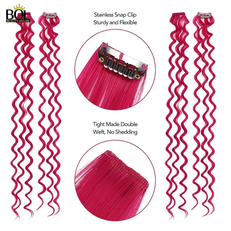 BOL Synthetic Hair Extensions Colored Hair Strands Deep Wave Clip-on Hair Female Rainbow Hair 24Inch10Pieces/Set Heat Resistant — image 6