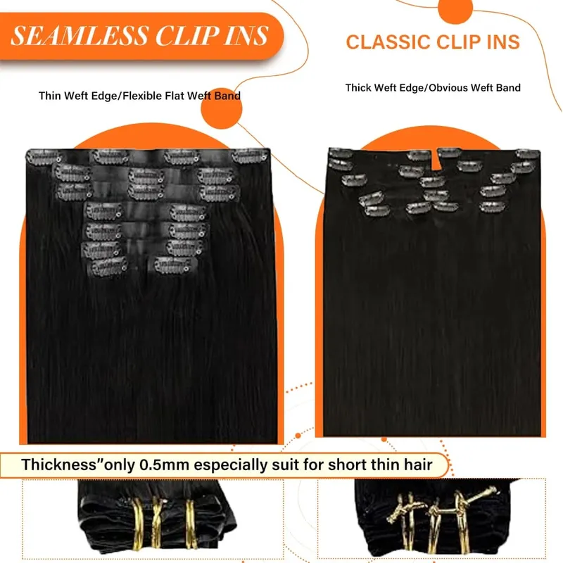 Full Shine Seamless Clip in Human Hair Extensions 8Pcs 100g&80g Pure Color Blond Hair Pu Clip on Remy Extension Skin Weft