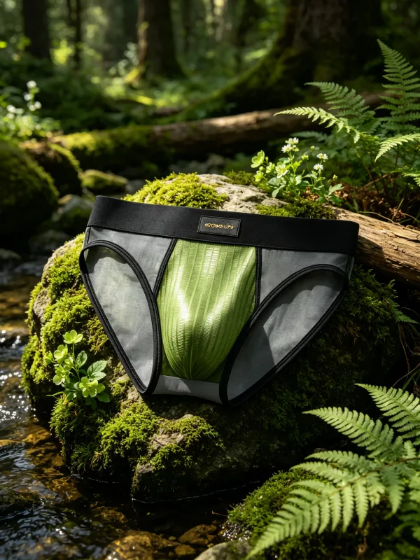 Herren Slips Patchwork Sheer Mesh Vertikale Streifen Glanz Beutel Niedrige Taille Breiten Elastischen Bund Atmungsaktive Männliche Unterwäsche DP923 — image 6