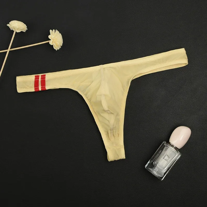 3Pcs/lot Sexy Underwear Men's T-Back Underpants Thongs G-String Ice Silk Breathable Male Bikini Panties U Convex Pouch Undies — image 11