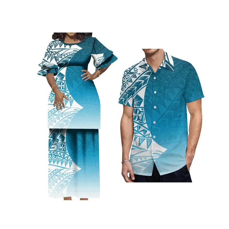 Custom Polynesian Clothing Top And Skirts Women 2 Piece Sets New Arrival Summer Round Neck Petal Sleeve Samoa Puletasi — image 2
